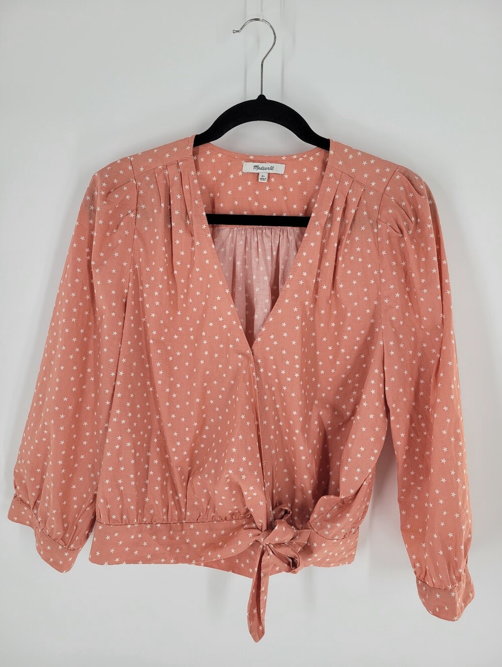 Madewell Dusty Coral Star-Print Tie-Front Blouse